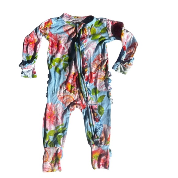 Gigi and Max Blue Floral Baby Zippered Bamboo Pajamas - Picture 1 of 4